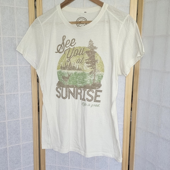 Life is Good See You At Sunrise Forest White Sleeve Shirt - Picture 1 of 4